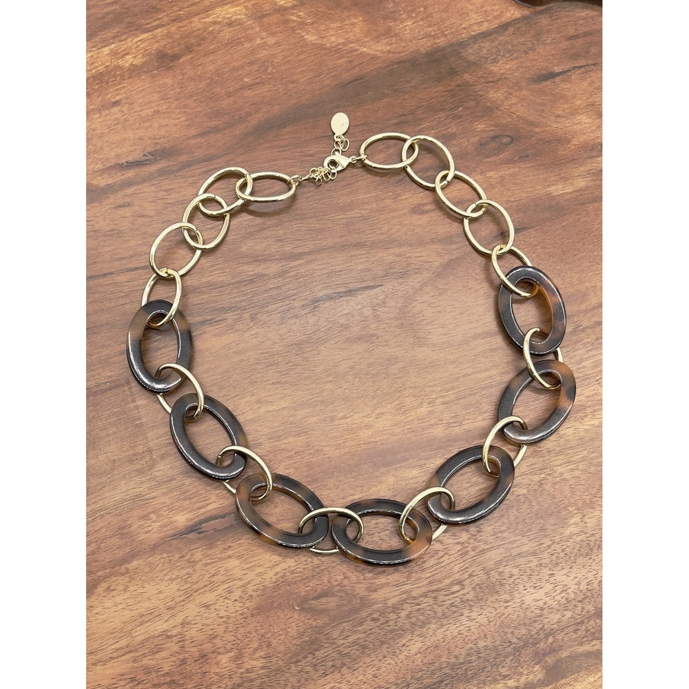 LOFT Necklace Tortoise Shell Gold Tone Oval Link Chain Preppy Chic Mob Wife City